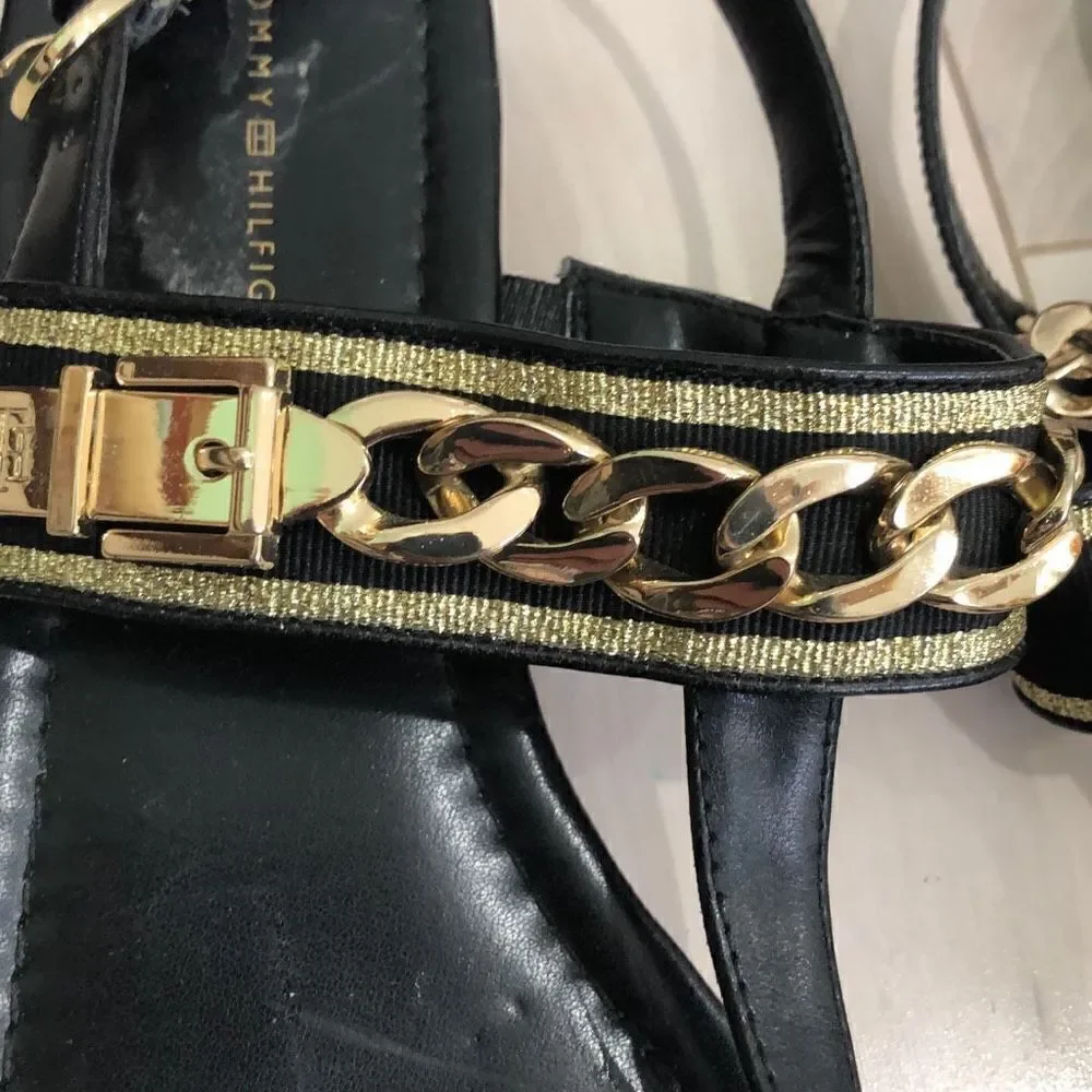 Tommy Hilfiger Women's Hakim Chain Link Slingback Sandals Black Size 9.5